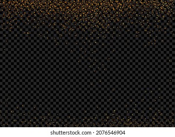 Gold glitter particles isolate on png or transparent  background with sparkling  snow and star light. Graphic resources for Christmas, New Year, Birthdays and luxury card. Vector illustration 