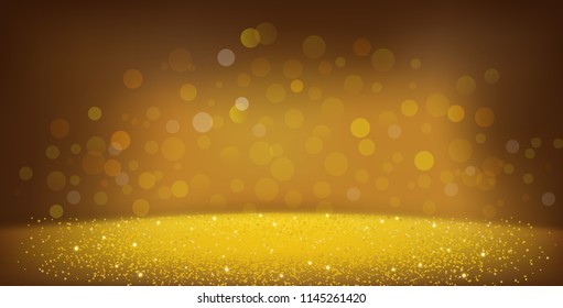 Gold glitter particles and light background, vector illustration