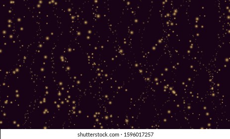 Gold glitter particles on black background. Golden lights flare abstract vector illustration. Magic backdrop for Christmas or New Year designs. Explosion sparkle in space.  