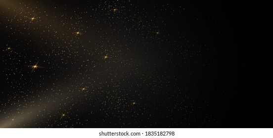 Gold glitter of particles on black background star dust sparkling particles. Vector illustration