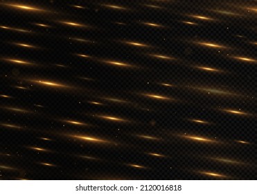 Gold glitter particles on transparent background. Christmas light effect. The dust sparks and golden stars shine with special light.
