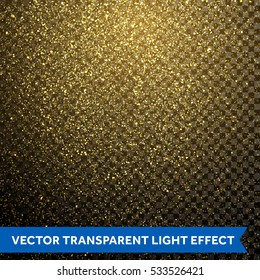 Gold glitter particles on transparent background. Cosmic space nebula shine. Vector golden dust texture. Twinkling confetti, shimmering star lights. Magic glowing sparkles spray for Christmas decor