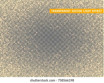 Gold glitter particles on transparent background. Golden glowing lights magic effects. Glow sparkles, vector illustration.