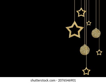 Gold glitter particles star hanging from top isolated  on png or transparent  background. Graphic resources for Christmas, New Year, Birthdays and luxury card. Vector illustration 