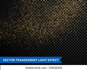 Gold glitter particles Vector golden dust texture of twinkling confetti, shimmering star lights. Magic glowing light sparkles spray for Christmas decor on transparent background