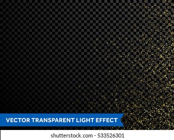 Goldene glitzernde Partikel Vektor goldene Staubstruktur von funkelnden Konfetti, schimmernde Sternlichter. Zauberhafte helle Funken sprühen für Weihnachtsdekor auf transparentem Hintergrund