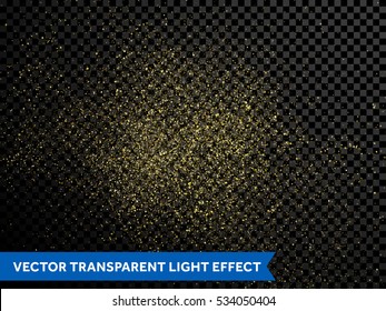 Gold glitter particles Vector golden dust texture of twinkling confetti, shimmering star lights. Magic glowing light sparkles spray for Christmas decor on transparent background