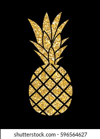 Gold Glitter Pineapple. Summer Concept Background Vector Illustration EPS10
