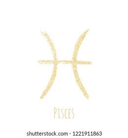 Gold glitter Pisces horoscope icon, hand painted zodiac vector sign. Astrological icon isolated. Pisces astrology horoscope symbol gold clip art.