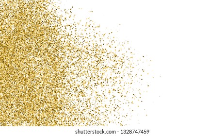 Gold Glitter Polka Dot Texture Isolated On White. Amber Particles Color. Celebratory Background. Golden Explosion Of Confetti. Vector Illustration, Eps 10.