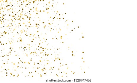 Gold Glitter Polka Dot Texture Isolated On White. Amber Particles Color. Celebratory Background. Golden Explosion Of Confetti. Vector Illustration, Eps 10.