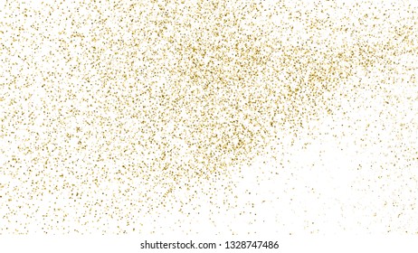 Gold Glitter Polka Dot Texture Isolated On White. Amber Particles Color. Celebratory Background. Golden Explosion Of Confetti. Vector Illustration, Eps 10.
