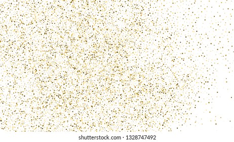 Gold Glitter Polka Dot Texture Isolated On White. Amber Particles Color. Celebratory Background. Golden Explosion Of Confetti. Vector Illustration, Eps 10.