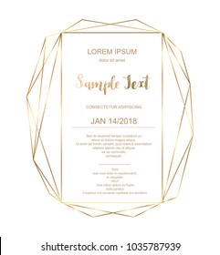 Gold glitter polygonal frame with geometric shapes, golden lines, triangles.