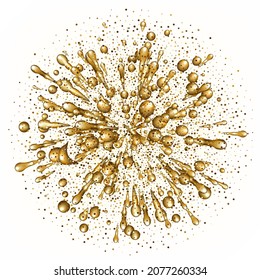 Gold glitter powder explosion. Golden dust and spark particles splash or shimmer burst. Sparkling sequins texture effect on transparent background