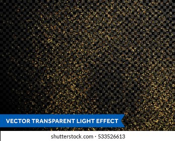 Partículas de polvo de brillo de oro salpican. Fondo vectorial del spray de polvo de estrella dorada. Niebla mágica brillando. Moda elegante telón de fondo negro de gilipollas para navidad o cumpleaños, boda