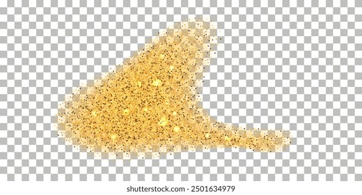 Gold glitter powder splash, abstract shape, glowing sparkles and dot particles shimmer. Isolated on transparent background, golden sand. Vector illustration
