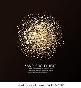 Gold glitter powder splash vector background. Golden scattered dust. Magic mist glowing. Stylish fashion black backdrop