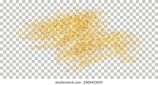 Gold glitter powder, yellow sand particles splash, scattered sequin dots. Isolated element on transparent background. Vector illustration