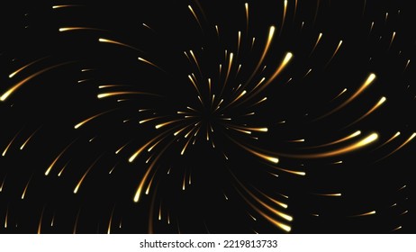 Gold glitter radial lines. Swirl background. Vector light effect