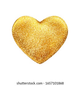 Gold glitter realistic heart isolated on white background. Vector illustration.