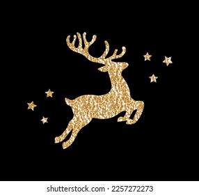 Gold glitter reindeer illustration, vector design for fashion and poster prints, sticker, bag, mug, hat, shiny, gold, gold glitter, gold sequins, christmas ornament