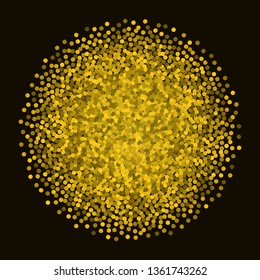 Gold glitter round background, sparkle circle on black