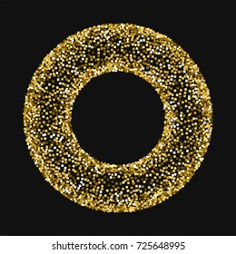 Gold glitter. Round bagel frame on black background. Divine vector illustration.