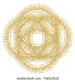 Gold glitter round frame. Golden ring dust falling round, flying circle yellow and brown confetti elements. Sparkle dots, round tinsel elements Christmas graphic background isolated on white vector.