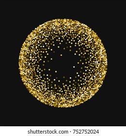 Gold glitter. Round frame on black background. Astonishing vector illustration.