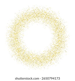 Gold glitter round frame. Shiny circle with gold confetti isolated on transparent background. Abstract luxury backdrop golden sparkles shape decoration for Christmas or New year's eve. Vector