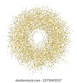 Gold glitter round frame vector illustration. Golden dust ring. Circular luxury design. Shine circle banner. Isolated on white background.