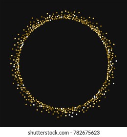 Gold glitter. Round shape on black background. Mind-blowing vector illustration.