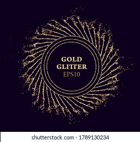 Gold glitzert runder Vektorrahmen. Sonnenstrahlen glänzen Staub. Luxuriöser Hintergrund.