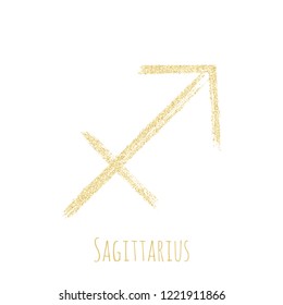 Gold glitter Sagittarius horoscope icon, hand painted zodiac vector sign. Astrological icon isolated. Sagittarius astrology horoscope symbol gold clip art.