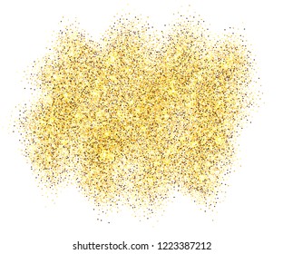 Gold glitter sand frame isolated on white background. Golden texture confetti, sequins, dust spray. Bright pattern design for New Year decoration, Christmas holiday celebration Vector illustration