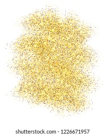 Gold glitter sand frame isolated on white background. Golden texture confetti, sequins, dust spray. Bright pattern design for New Year decoration, Christmas holiday celebration Vector illustration