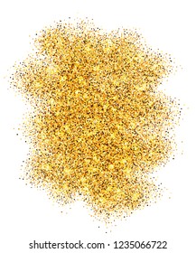 Gold glitter sand frame isolated on white background. Golden texture confetti, sequins, dust spray. Bright pattern design for New Year decoration, Christmas holiday celebration Vector illustration
