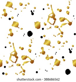 Gold glitter seamless bolt pattern. Black and gold brush stroke. Vector illustration