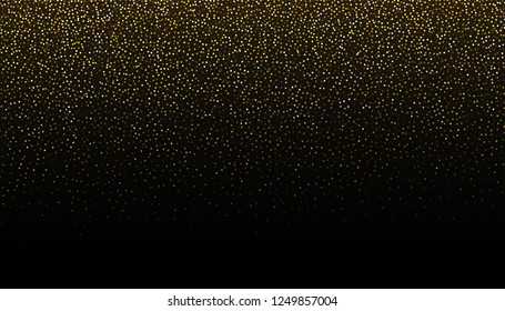 Gold glitter seamless border background. Glittering black backdrop. Golden shimmer texture for luxury design. Dust abstract on dark. Vector illustration.
