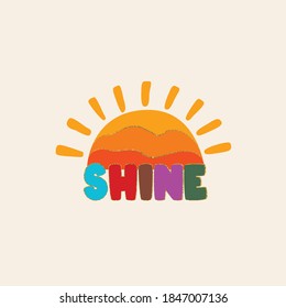 gold glitter shine sun summer color text rainbow young tee illustration art vector