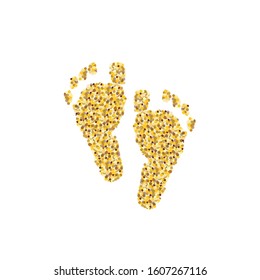 Gold glitter shining baby shower foot print vector