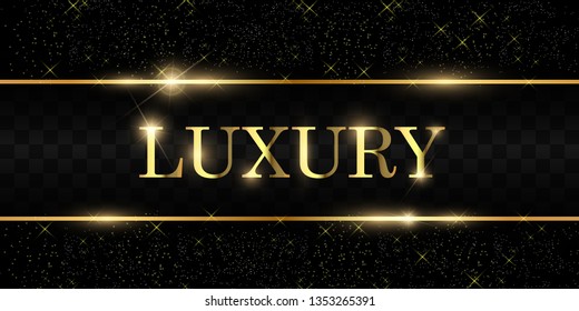 
Gold glitter with shiny gold frame on a transparent black background. Vector luxury golden background.