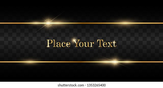 
Gold glitter with shiny gold frame on a transparent black background. Vector luxury golden background.