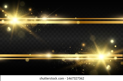 Deslumbrante dorado con marco dorado brillante sobre un fondo negro transparente. Vector de lujo dorado fondo.