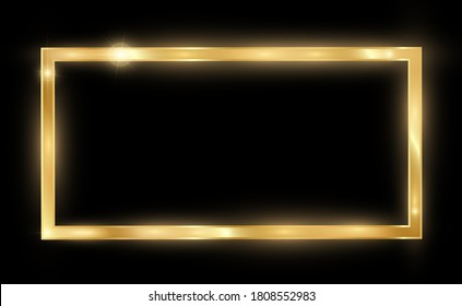Deslumbrante dorado con marco dorado brillante sobre un fondo negro transparente. Vector lujoso fondo dorado.