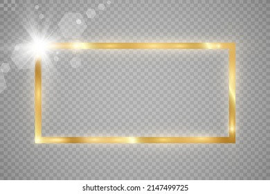 Gold glitter with shiny gold frame on a transparent black background. Vector luxury golden background.	
