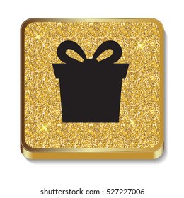 Gold Glitter Shiny Gift Box Icon. Button with Shadow for Your Site and Mobile Application. Eps10
