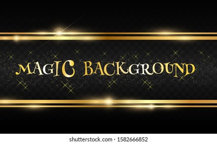 
Gold glitter with a shiny golden frame on a transparent black background. Vector luxury golden background.