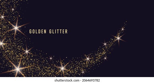 Gold glitter. Shiny particles on a dark background. Vector illustration.